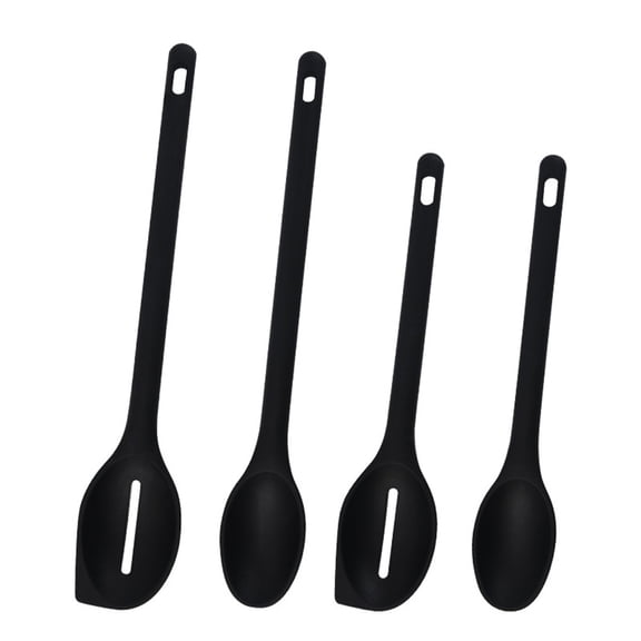 Aoqianlan Silicone Kitchen Spoons 4 Pcs Set with Long Handles for Multi Purpose Cooking Black