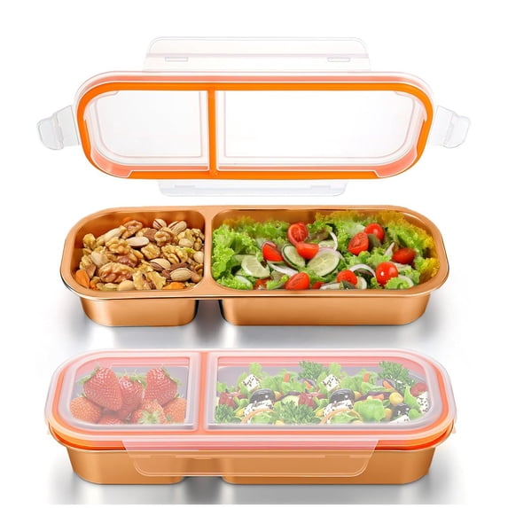Aoqianlan Stainless Steel Snack Containers - 3/2 Compartment, Reusable ...