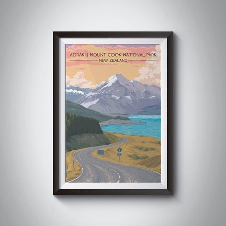 Aoraki Mount Cook National Park Poster New Zealand Travel Print Kiwi Vintage Travel Poster South Island Wall Art Nz Gift