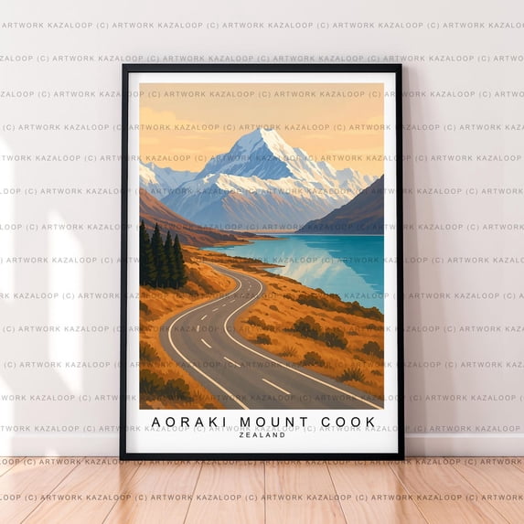 Aoraki Mount Cook New Zealand Illustration Poster, Mountain, Travel ...