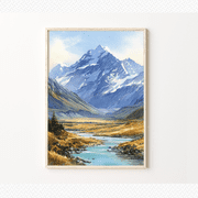 Aoraki Mount Cook New Zealand Watercolor Travel Poster, Alpine Wall Art, Poster Home Decor, Poster Only