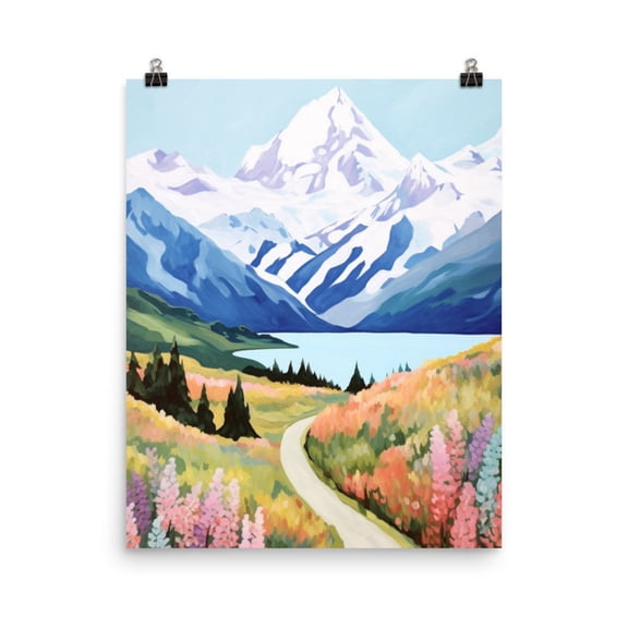 Aoraki Mount Cook Print, New Zealand Mountain Landscape Wall Art, Alpine Nature Poster, South Island Decor, Scenic Lakeside Art Home Decor #4137, Unframed Poster Size 8x12