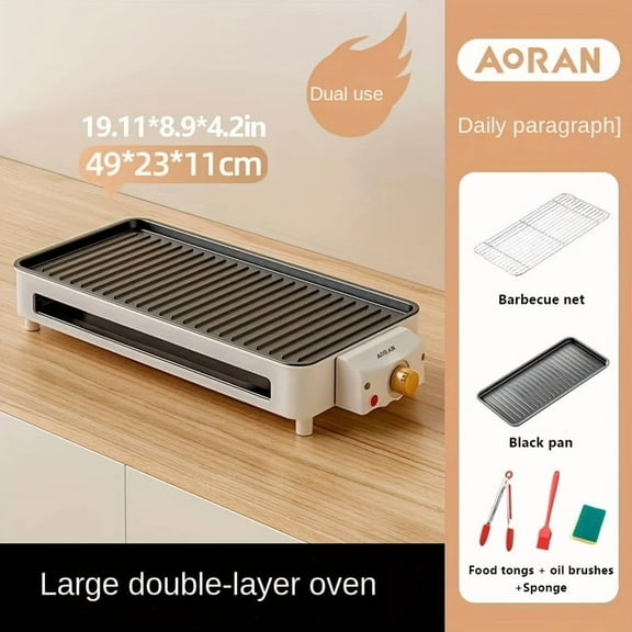 Aoran 1500W Electric Grill & Frying Pan, 2-in-1 BBQ Grill with Removable Plates, Temperature Control, Dishwasher Safe, Indoor Portable Grill for Meat
