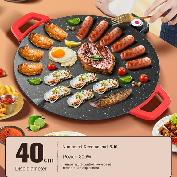 Aoran 18"/19" Electric Baking & Frying Pan with Red Handle - 5-Speed Adjustable Temperature, Non-Stick Cookware,, Heavy-Duty Build for even Distribution, Compatible with North Plug (110)