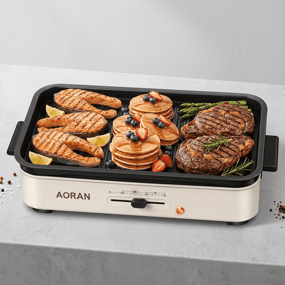 Aoran 2-in-1 Detachable Electric Grill & Hot Pot, Non-Stick BBQ Griddle and Deep Cooking Pot, Adjustable Temperature Control, Dishwasher-Safe Removable Plates, Indoor & Outdoor Multifunctional