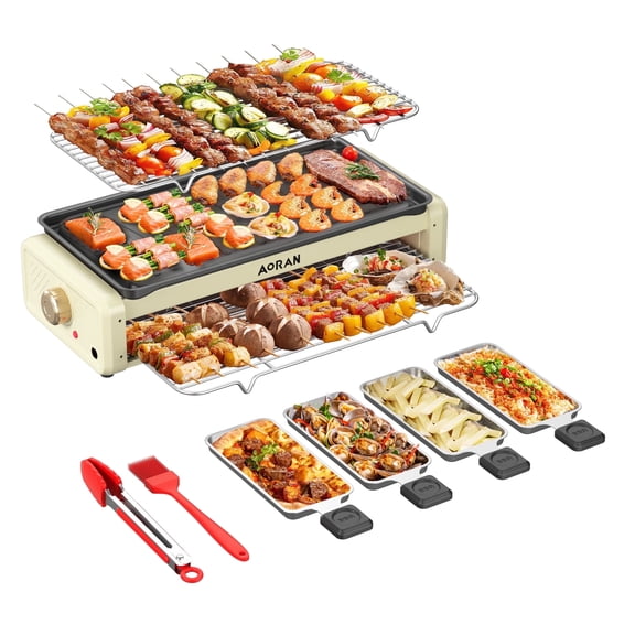 AORAN KITCHEN Electric Grill, 1800W Smokeless Nonstick Indoor Griddle, Multifunctional Skillet, Adjustable Temperature for Home Frying, Baking and Stewing