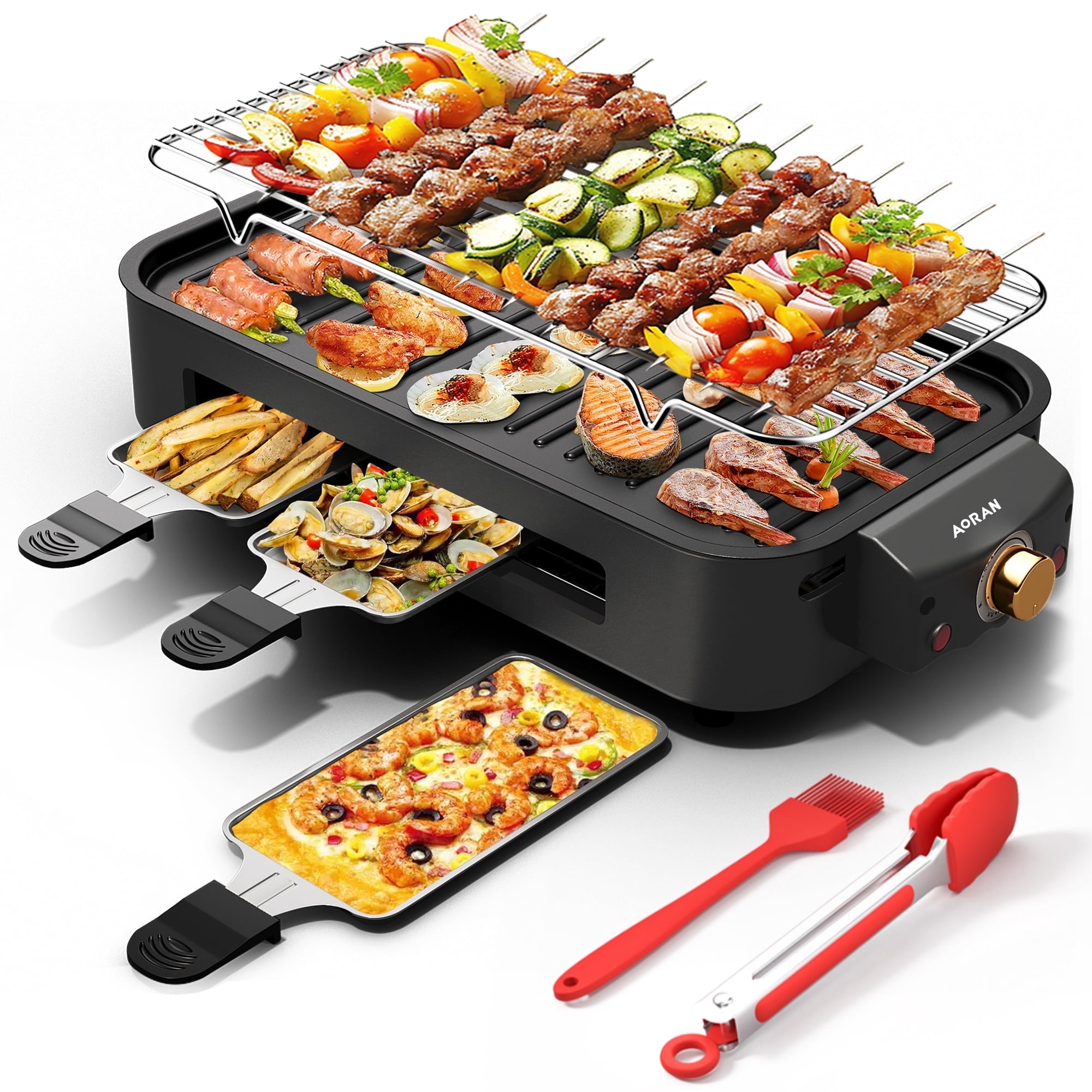 AORAN Indoor Grills Electric Smokeless, Versatile Double-layer Indoor Electric Griddles, 1500W Smokeless Grill Skillet Griddles for Home Cooking Black