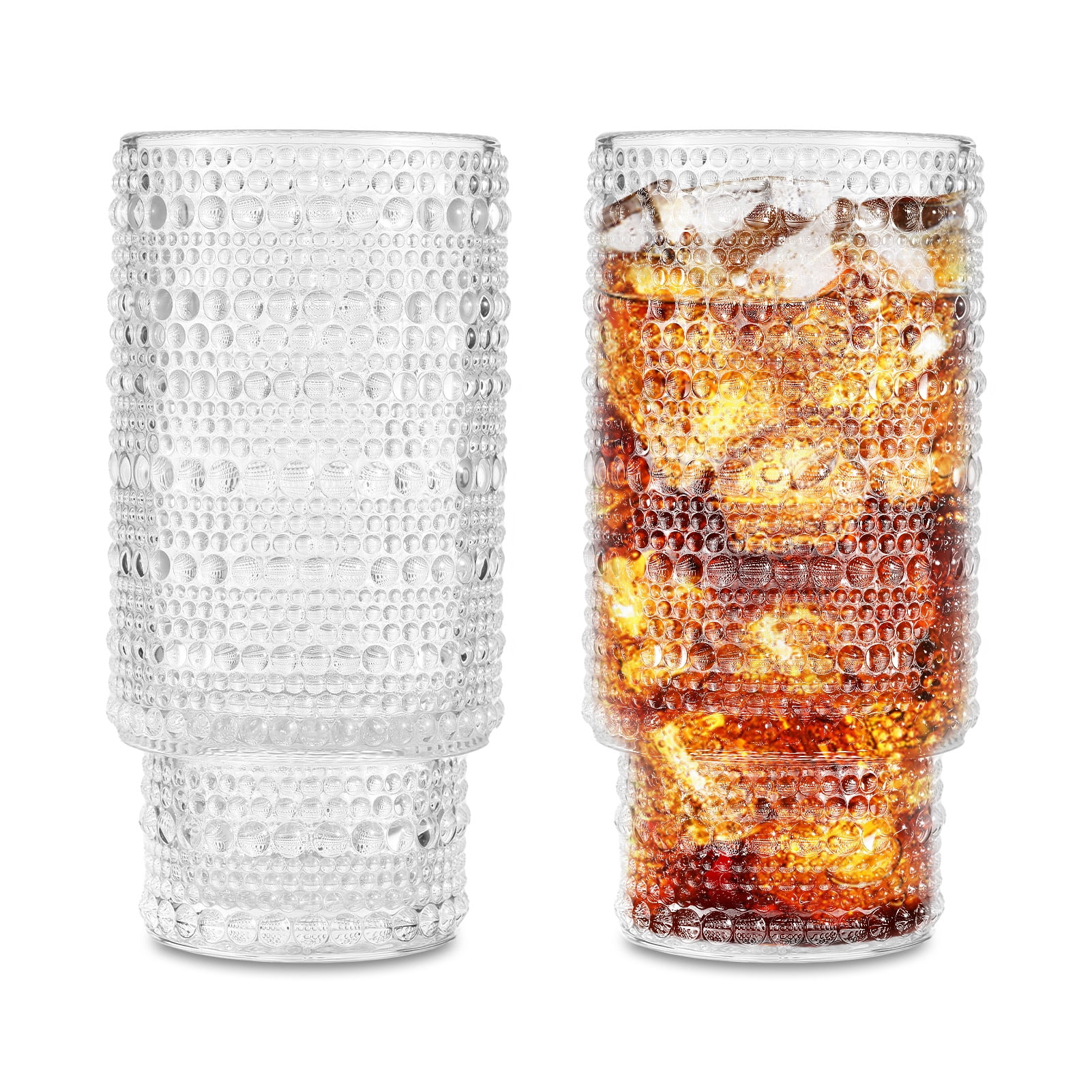 Aoresac Clear Hobnail Beaded Drinking Glasses Set of 6 /(11oz)Vintage ...