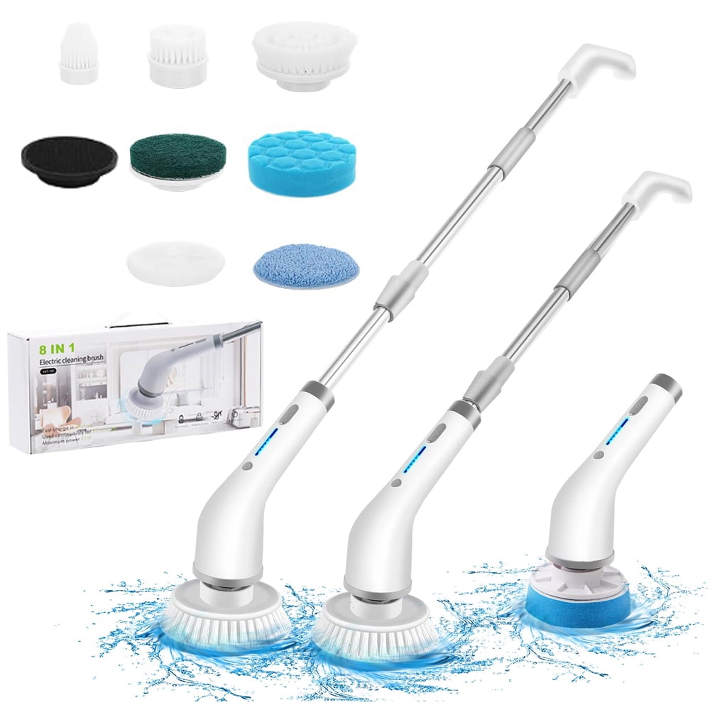 Aoresac Electric Spin Scrubber, Cordless Bath Tub Power Scrubber with Long Handle 8 Replaceable Heads, Detachable as Short Handle, Shower Cleaning Brush for Bathroom Tile Floor