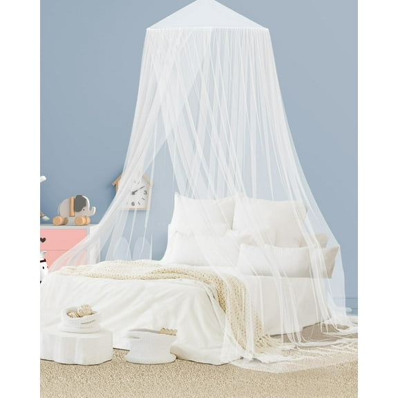 Aoresac Mosquito Net Bed Canopy for Girls, Elegant Canopy Bed Curtains from Ceiling, Easy to Install, Dome Mosquito Netting for Single to Adult Size Beds, Home & Camping Use, White