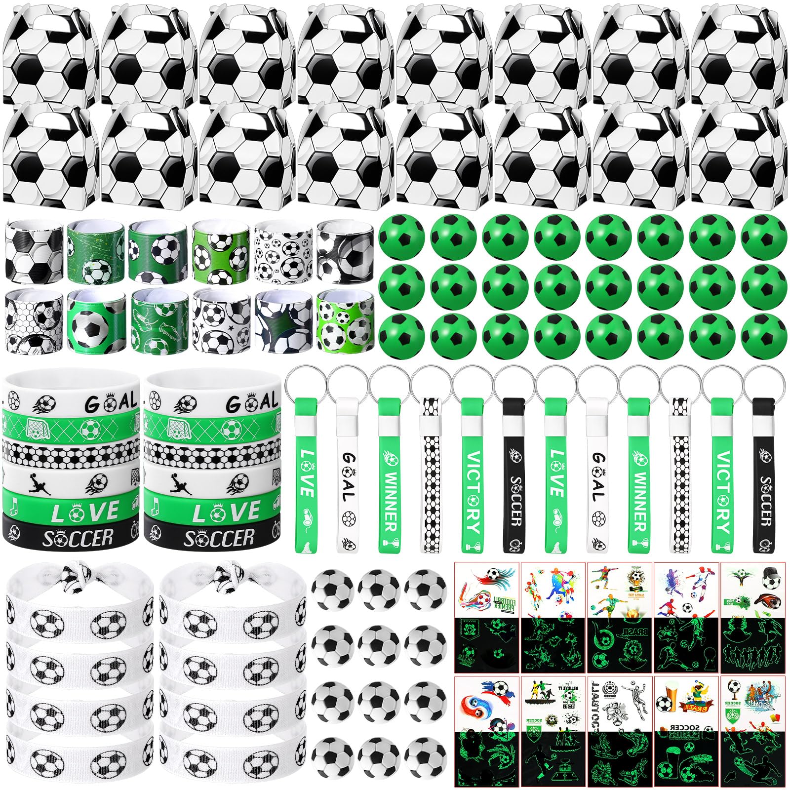 96-Piece Soccer Party Favor Set - Drawstring Bags, Wristbands, Slap Bracelets, Stickers, Birthday Supplies