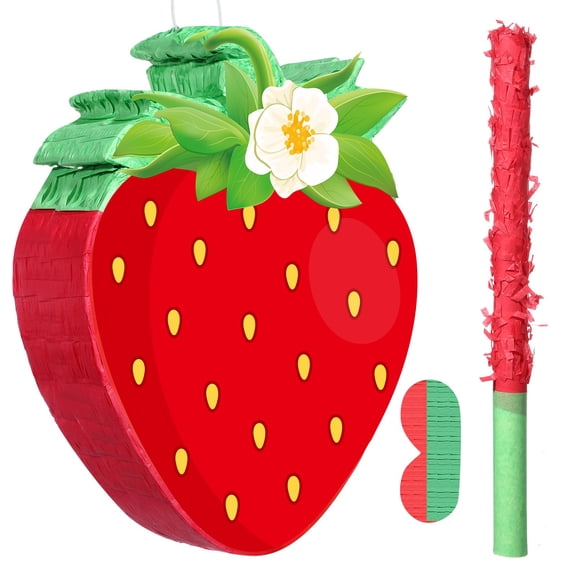 Aoriher Strawberry Piata Red Strawberry Party Game Set Fruit Piata Berry Birthday Decoration with Stick and Mask for Fruit Theme Birthday Baby Shower Party Game Supplies Decoration Y114