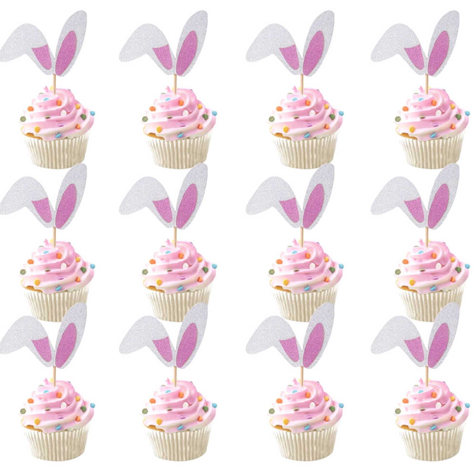Aorijia 12 PCS Easter Bunny Ear Cupcake Toppers Rabbit Ears Cupcake Picks Easter Day Cake Decorations for Happy Spring Easter Theme Baby Shower Kids Birthday Party Supplies Clearance
