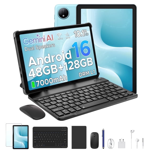 Aorlym P10 Android 16 Tablet, 10 inch Tablet, 48GB RAM+128GB ROM/2TB TF, Gemini AI, 90Hz Display, 7000mAh, OTG, 5G WiFi, Face ID, OTG, GPS, 3.5mm Jack, Widevine L1, Tablets with keyboard