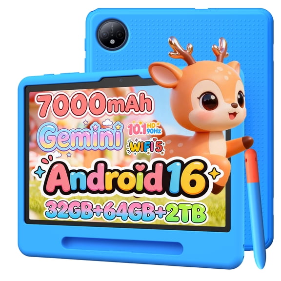 Aorlym P10 Kid 10 inch Tablet, 32GB RAM + 64GB ROM, 90Hz Android 16 Kids Tablet with Gemini AI, Quad-Core T310, 10.1'' IPS HD Screen, 7000mAh, 5G WIFI, Stylus Pen, Silicone Case