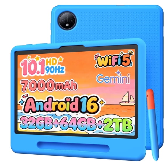 Aorlym P10 Kid 10 inch Tablet, 32GB RAM + 64GB ROM, 90Hz Android 16 Kids Tablet with Gemini AI, Quad-Core T310, 10.1'' IPS HD Screen, 7000mAh, 5G WIFI, Stylus Pen, Silicone Case