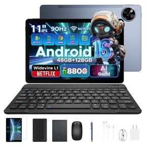Aorlym P11 Android 16 Tablet, 11 inch Tablet with Gemini AI, 48GB RAM+128GB ROM/2 TF, 120Hz, T7250 Octa-Core, 8800mAh/18W, 13MP+5MP, Widevine L1, Face ID, GPS, FM, OTG, Keyboard Pen