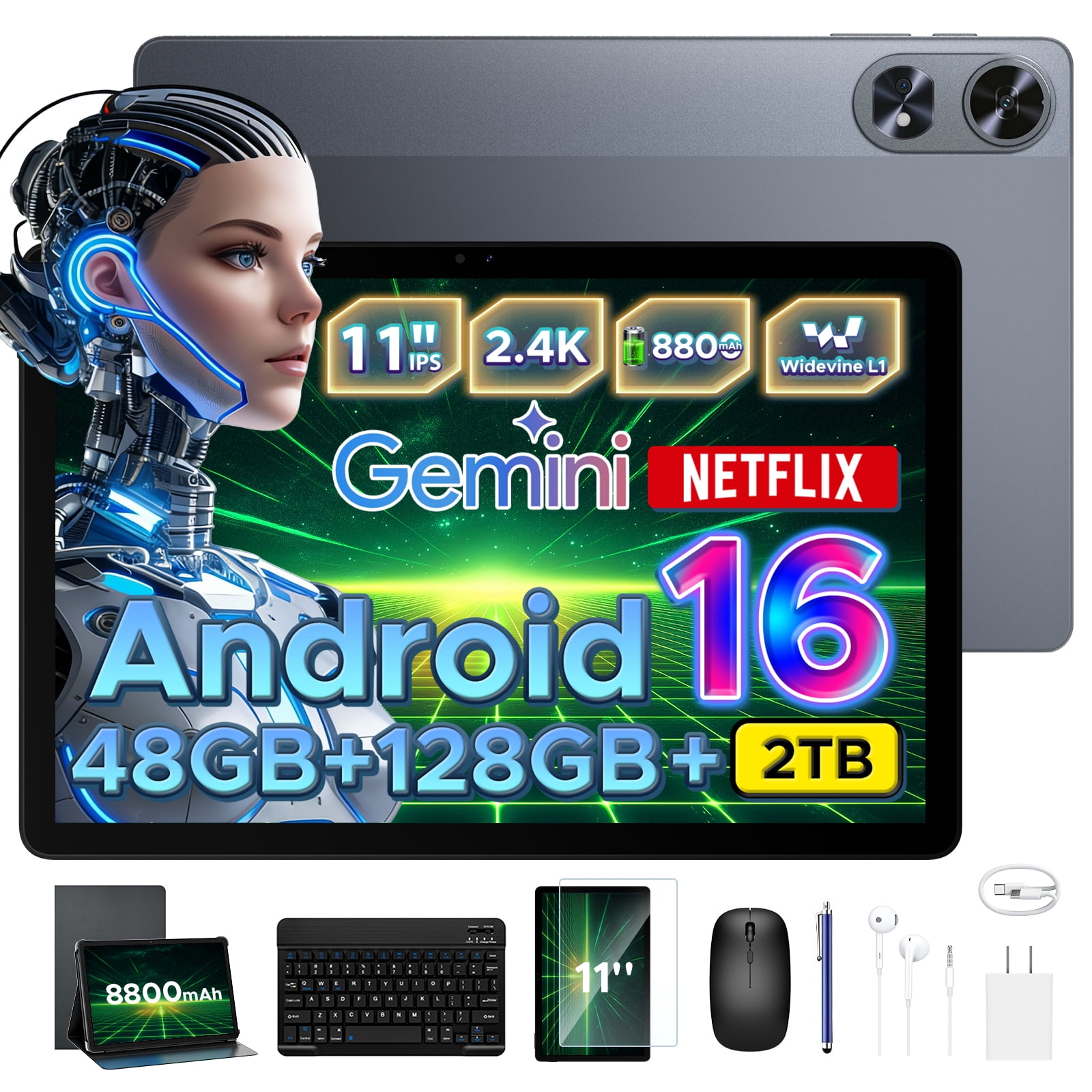 Aorlym P11 Pro 11 inch Tablet with Android 16 & Gemini AI, 48GB