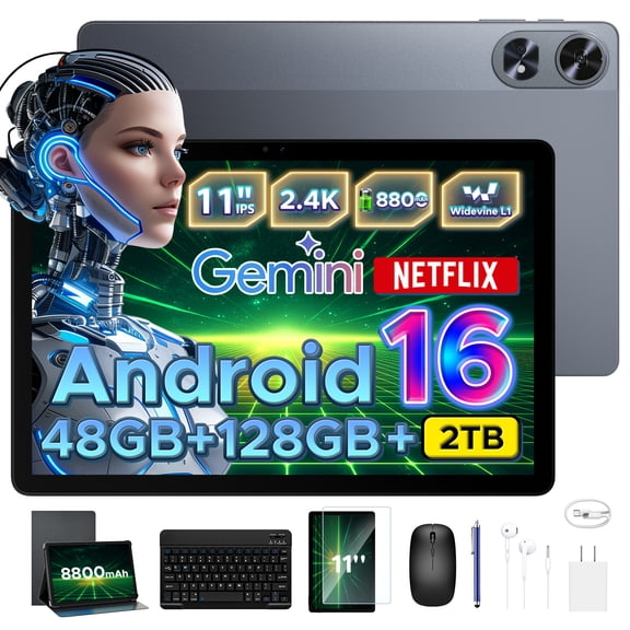 Aorlym P11 Pro 11 inch Tablet with Android 16 & Gemini AI, 48GB RAM+128GB ROM/2TB, T7250 Octa-Core, 8800mAh/18W, 120Hz, 5MP+13MP, GPS, FM, Face ID,OTG,5G WiFi, Tablet with Keyboard Stylus