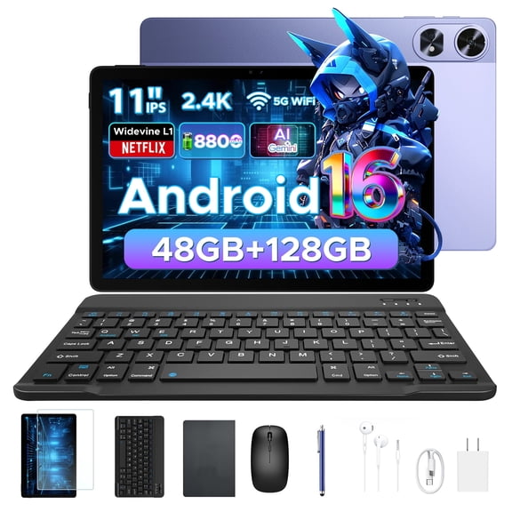 Aorlym P11 Pro 11 inch Tablet with Keyboard, Android 16, Gemini AI, 48GB RAM+128GB ROM/2TB, Octa-Core T7250, 8800mAh/18W, 120Hz Display, 13MP+5MP, 5G WiFi, GPS, FM, Face ID, OTG