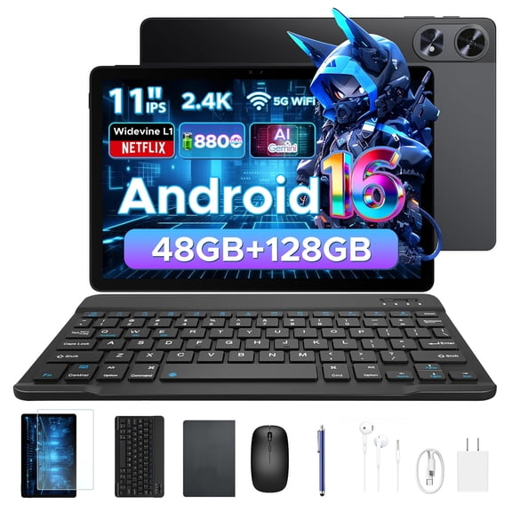 Aorlym P11 Pro 11 inch Tablet with Keyboard, Android 16, Gemini AI, 48GB RAM+128GB ROM/2TB, Octa-Core T7250, 8800mAh/18W, 120Hz Display, 13MP+5MP, 5G WiFi, GPS, FM, Face ID, OTG
