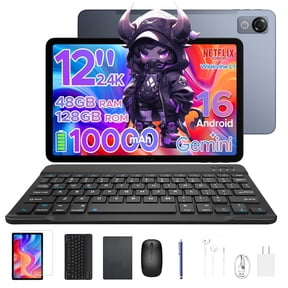 Aorlym P12 Tablet 12 inch, Android 16, 48GB RAM+128GB ROM/2TB TF, T7280 Octa-core, Gemini AI, IPS 2.4K 120Hz Display, 10000mAh/18W, 5G WiFi, 8MP+13MP, GPS, Face ID, OTG, Tablet with Keyboard