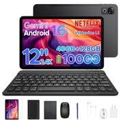 Aorlym P12 12 inch Tablet, Tablet Android 16, 48GB RAM+128GB ROM/2TB TF, T7280 Octa-core, Gemini AI, IPS 2.4K 120Hz Display, 10000mAh/18W, 5G WiFi, 8MP+13MP, GPS, Face ID, OTG, Tablet with Keyboard