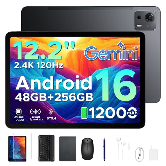 Aorlym P12 Plus Android 16 Tablet , 12 Inch Tablet 2.4K IPS, 48GB RAM (12GB+36GB Extended) 256GB ROM, 120Hz, 12000mAh, 13MP+8MP Camera, 5G WiFi, 7.6mm Ultra-Thin Tablet with Keyboard, Pen, Headphone