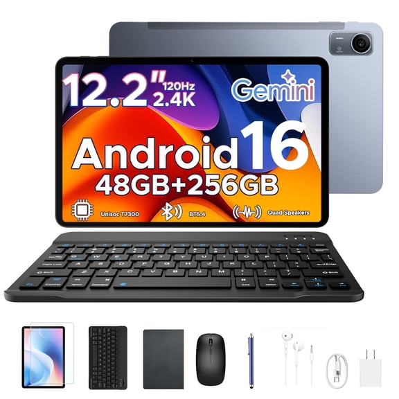 Aorlym P12 Pro 12 Inch Tablet Android 16, 12000mAh/18W, T7300 Octa-core, 2.4K 120Hz, 48GB RAM+256GB ROM/2TB TF, 5G WiFi, 4G Dual SIM, 8MP+13MP, Gemini AI, Face ID/OTG, Tablet with Keyboard and Pen