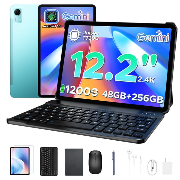 Aorlym P12 Pro 12 inch Tablet with Keyboard, Android 16 with Gemini AI, 48GB RAM+256GB ROM/2TB TF, 12000mAh/18W, 2.4K 120Hz, 4G Dual SIM, Face ID/OTG