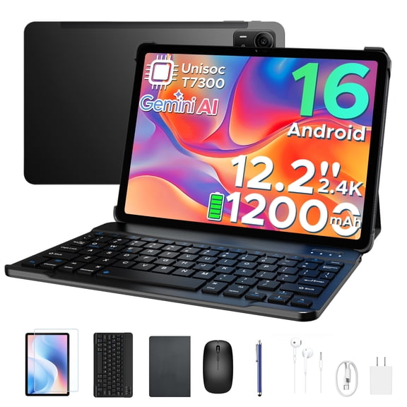 Aorlym P12 Pro 12 inch Tablet Android 16, 12000mAh/18W, T7300 Octa-core, 2.4K 120Hz, 48GB RAM+256GB ROM/2TB TF, 5G WiFi, 4G Dual SIM, 8MP+13MP, Gemini AI, Face ID/OTG, Tablet with Keyboard and Pen