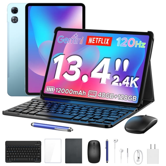 Aorlym P13 Android 16 Tablet, 13 inch Tablets with Gemini AI, IPS 2.4K, 120Hz, 48GB RAM+128GB ROM/2 TF, 12000mAh/18W, T7280 Octa-Core, 16MP, Face ID, 5G WiFi, GPS, OTG, Keyboard Stylus