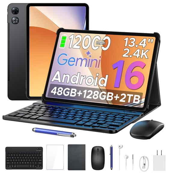 Aorlym P13 Android 16 Tablet, 13 inch Tablets with Gemini AI, IPS 2.4K, 120Hz, 48GB RAM+128GB ROM/2 TF, 12000mAh/18W, T7280 Octa-Core, 16MP, Face ID, 5G WiFi, GPS, OTG, Keyboard Stylus