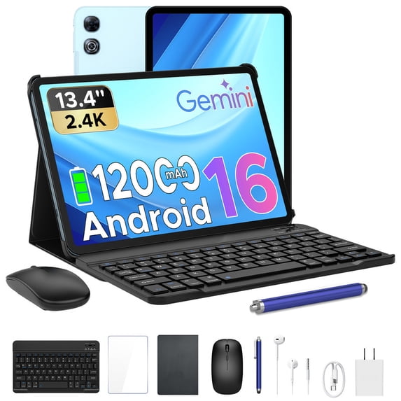 Aorlym P13 Android 16 Tablet, 13 inch Tablet with Gemini AI, IPS 2.4K, 120Hz, 48GB RAM+128GB ROM/2 TF, 12000mAh/18W, T7280 Octa-Core, 16MP, Face ID, 5G WiFi, GPS, OTG, Tablet with Keyboard Stylus