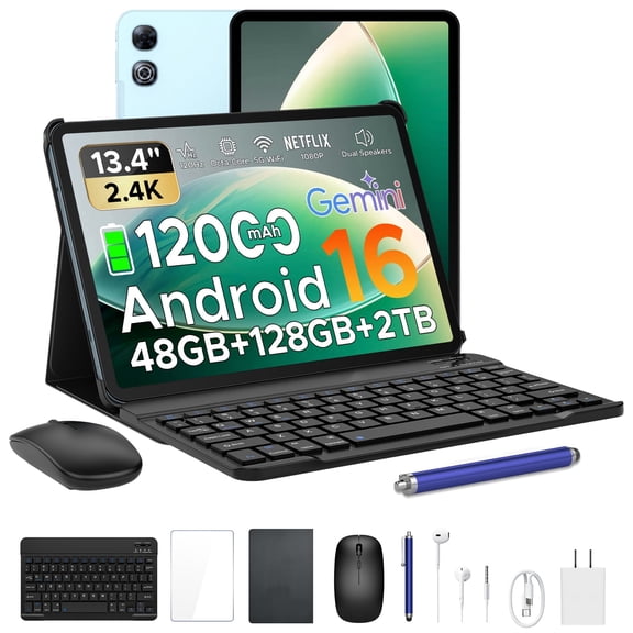 Aorlym P13 Android 16 Tablet with Keyboard and Stylus, 13 inch Tablets with Gemini AI, 48GB RAM+128GB ROM/2 TF, IPS 2.4K, 120Hz, 12000mAh/18W, T7280 Octa-Core, 16MP, Face ID, 5G WiFi, GPS, OTG