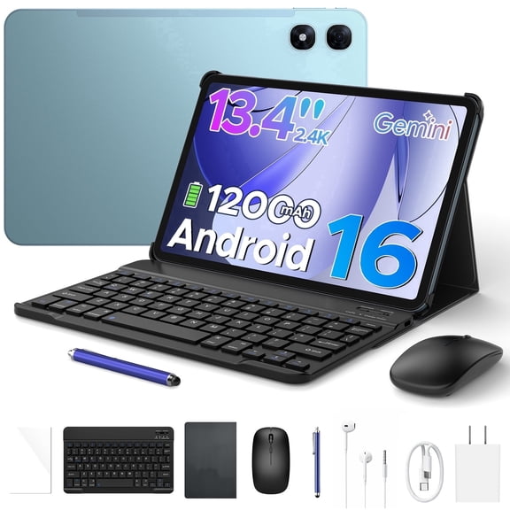 Aorlym P13 Pro 13.4 inch Large Tablet, Android 16 Tablets, Gemini AI, 120Hz, 48GB RAM+256GB ROM, 12000mAh/18W, T7280 Octa-Core, 4G Dual SIM, OTG, 16MP, Face ID, 5G WiFi, Keyboard Stylus