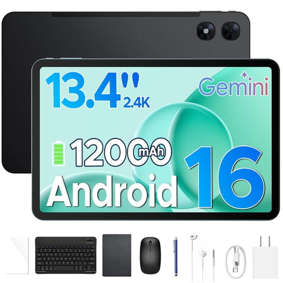 Aorlym P13 Pro 13.4 inch Large Tablet, Android 16 Tablets, Gemini AI, 120Hz, 48GB RAM+256GB ROM, 12000mAh/18W, T7280 Octa-Core, 4G Dual SIM, OTG, 16MP, Face ID, 5G WiFi, Tablet with Keyboard Stylus