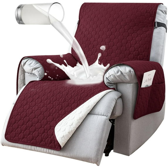 Aorsher 100% Waterproof Recliner Chair Covers That Stay in Place, Non-Slip Recliner Cover with 5 Pockets, Elastic Straps, Washable Reclining Chair Protector for Kids, Pets, Dogs, Red, 25in