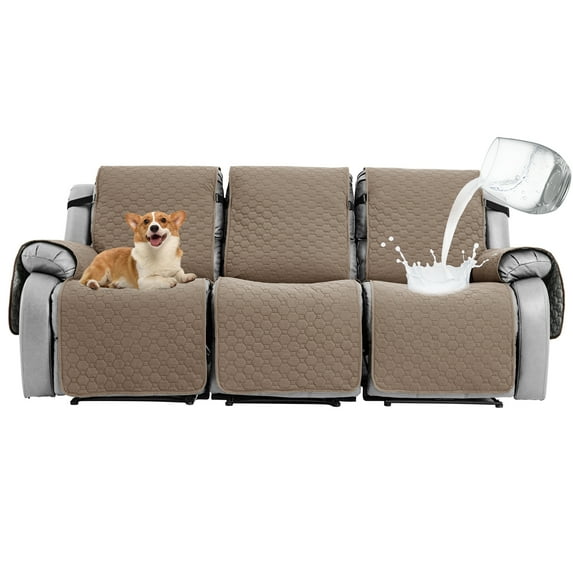 Aorsher 100% Waterproof 3 Seater Recliner Sofa Covers, Anti-Slip Recliner Sofa Covers with Pockets, Elastic Straps, Washable Reclining Sofa Protector for Kids, Pets, Dogs, Khaki