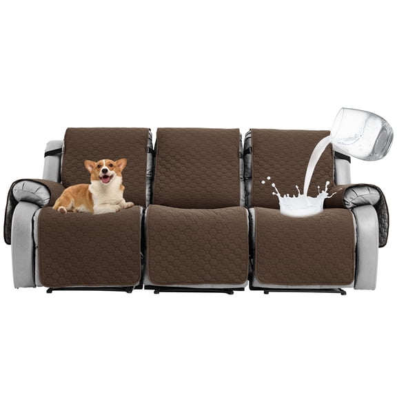 Aorsher 100% Waterproof 3 Seater Recliner Sofa Covers, Anti-Slip Recliner Sofa Covers with Pockets, Elastic Straps, Washable Reclining Sofa Protector for Kids, Pets, Dogs, Brown