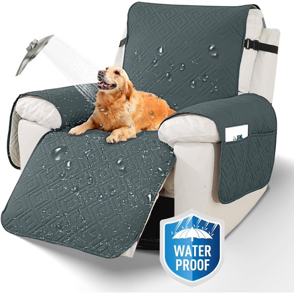 Aorsher 100% Waterproof Recliner Cover, Washable Recliner Slipcover with Storage Pockets and Elastic Band, Non Slip Recliner Chair Cover for Kids, Adults and Pets
