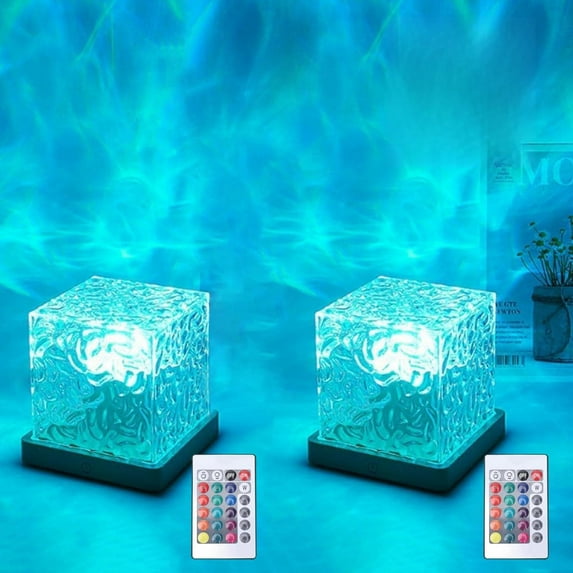 Aorsher 16 Color Rechargeable Ocean Wave Projector Night Light with Power Touch Control and Remote Control, Multi-Functional Cube Lamp Decorction, Ideal Birthday or Christmas Gift, Charge, 2 Pack