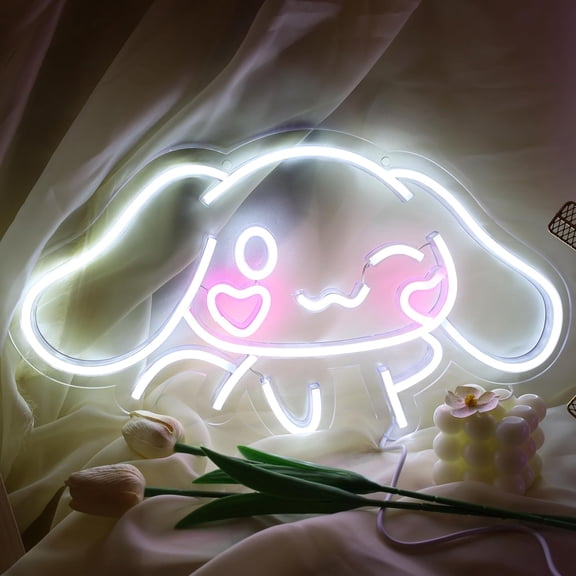 Aorsher 17.5in Cute Dog Neon Sign for Room or Scene Decorction, Cartoon Character Night Light, Neon Light Sign for Wall Art, Birthday Christmas Style Gift