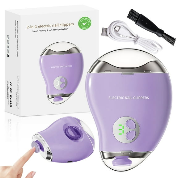 Aorsher 2 In 1 Electric Nail Clippers for Seniors Adult, 3 Speeds Mango Rechargeable Nail Clipper with Led Light and Storage, Low Noise, Smooth Nail Effect, Safe Use