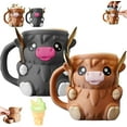 thumbnail image 1 of Aorsher 2 Pack Highland Cow Ice Pint Holder with 4 Spoons, Ice Cream Pint Holder with Antifreeze Handle and Hidden Snack Drawer, Beer Can Cozy, Ideal Gift for Ice Cream Lovers, Brown and Black, 1 of 8