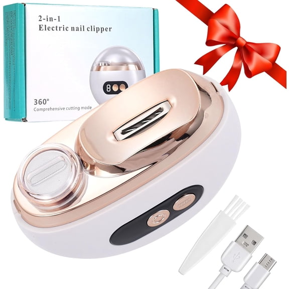 Aorsher 2-in-1 Automatic Fingernail Clippers with Nail Chip Storage Box and LED Light, 3 Speeds Electric Nail Trimmer for Adults and The Elderly, USB Rechargeable