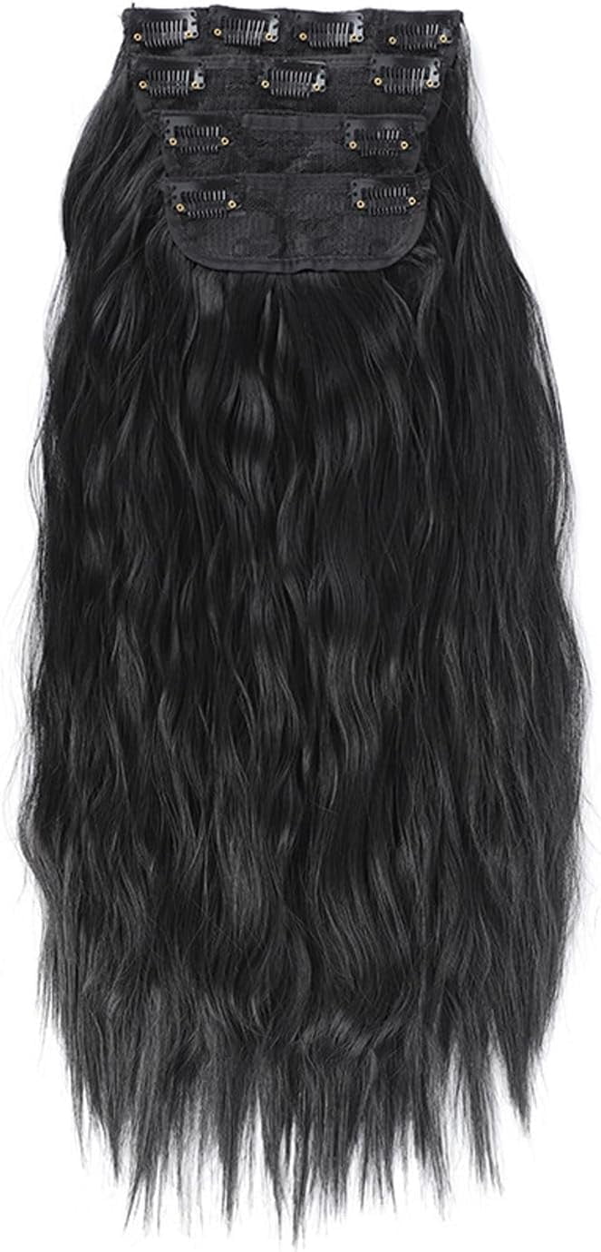 Aorsher 20 Inch 4PCS Black Clip in Hair Extensions Synthetic Long Wavy Hair Extension Clip in Seamless Natural Looking Clip in Hair Extensions for Women