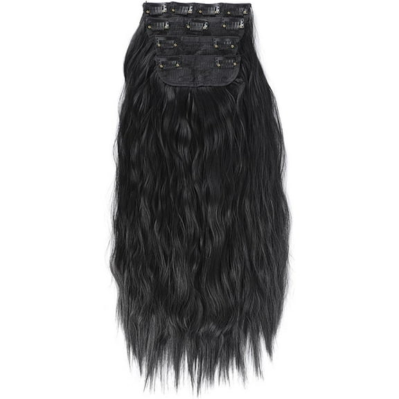 Aorsher 20 Inch 4PCS Black Clip in Hair Extensions Synthetic Long Wavy Hair Extension Clip in Seamless Natural Looking Clip in Hair Extensions for Women