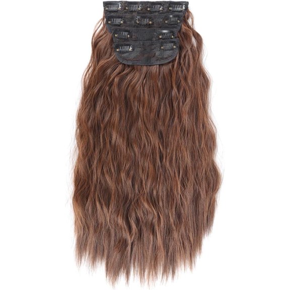 Aorsher 20 Inch 4PCS Clip in Hair Extensions Light Brown Synthetic Long Wavy Hair Extension Clip in Seamless Natural Looking Clip in Hair Extensions for Women