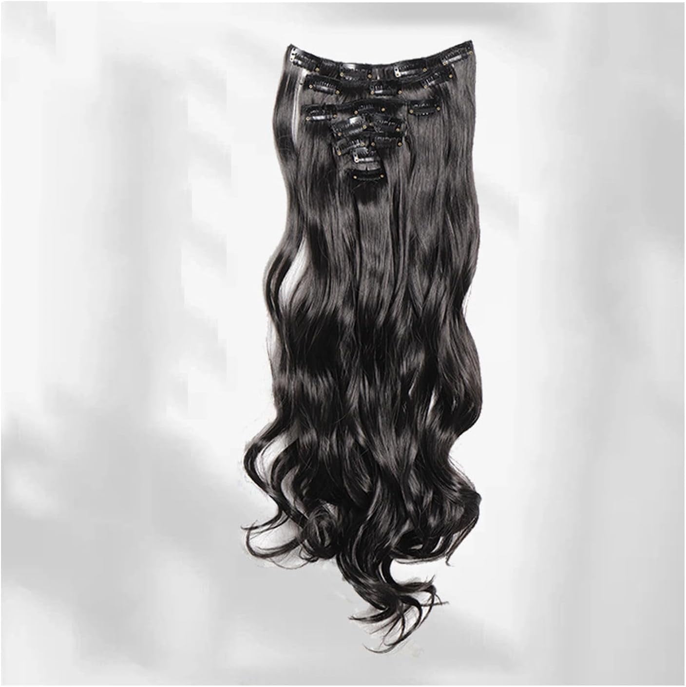 20 Inch Black Clip In Hair Extensions 7 Pcs Thick Hairpieces Long Wavy Clip In Hair Piece Synthetic Full Head Hair Extension For Women